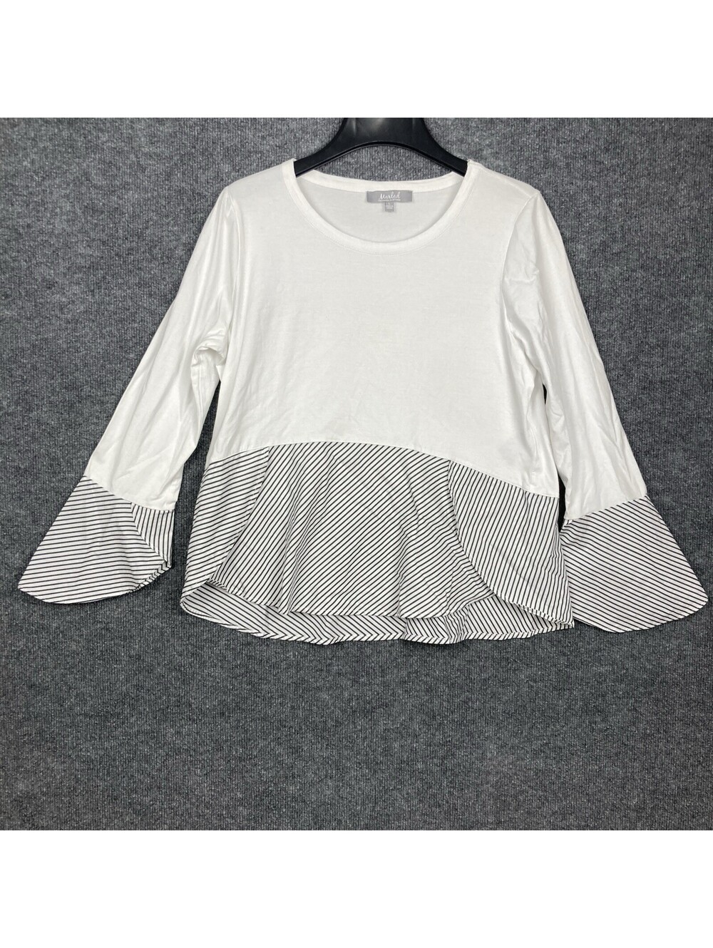 Marled by Reunited Women Sz Large White & Black 3/4 Flare Sleeve Blouse Top EUC